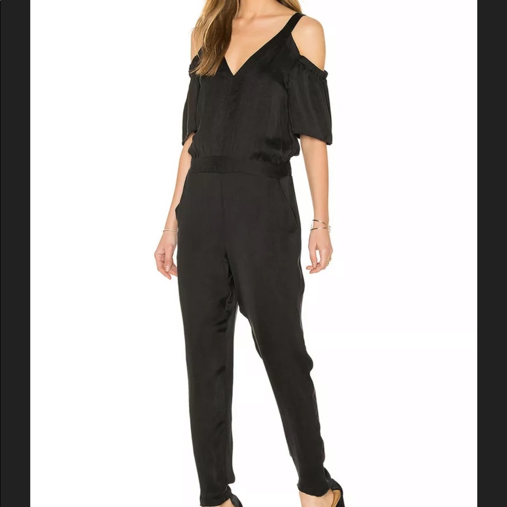 Anthropologie Ella Moss Silky Black Romper cold shoulder Jumpsuit SMALL